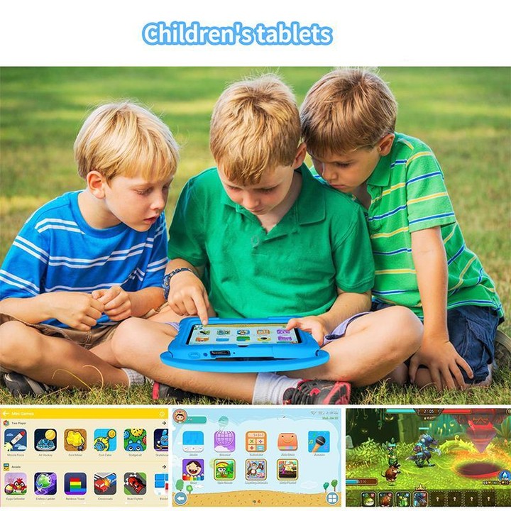 BDF K3 7 inch WiFi Kids Tablet PC with Silicone Case, 4GB+64GB, Android 13.0 MTK6735 Quad Core CPU, US Plug (Blue)