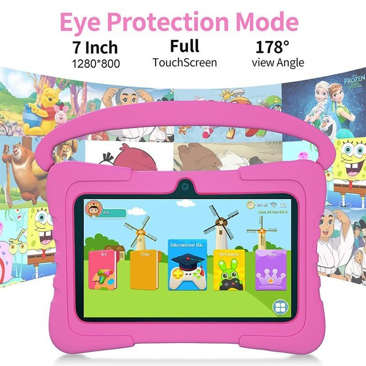 BDF K3 7 inch WiFi Kids Tablet PC with Silicone Case, 4GB+64GB, Android 13.0 MTK6735 Quad Core CPU, US Plug (Blue)