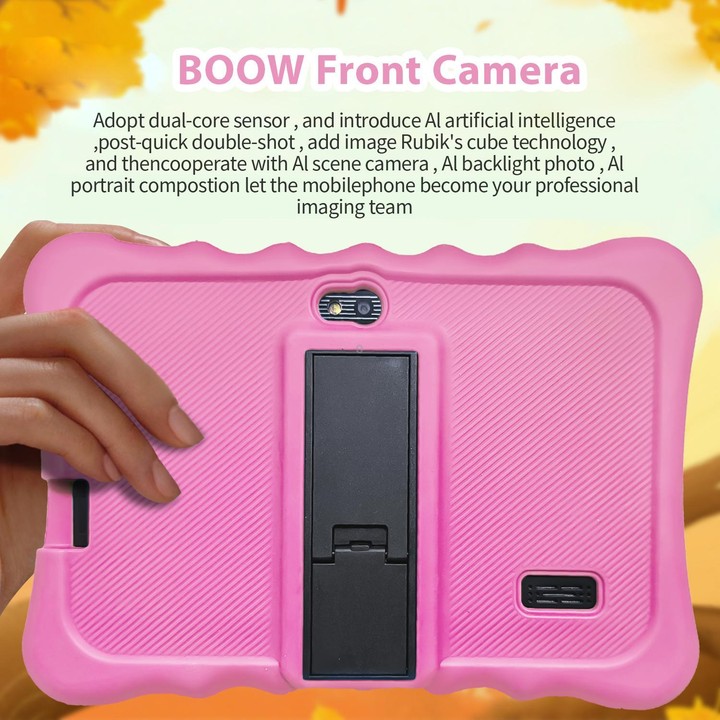 BDF T7 7 inch WiFi Kids Tablet PC with Silicone Case, 3GB+32GB, Android 13.0 MTK6735 Quad Core CPU, US Plug (Pink)