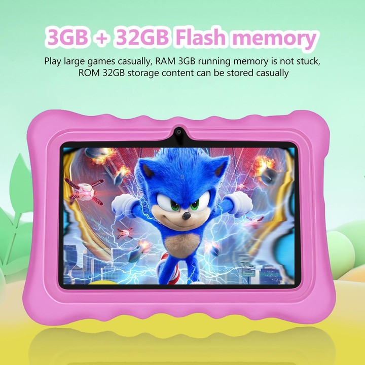 BDF T7 7 inch WiFi Kids Tablet PC with Silicone Case, 3GB+32GB, Android 13.0 MTK6735 Quad Core CPU, US Plug (Pink)