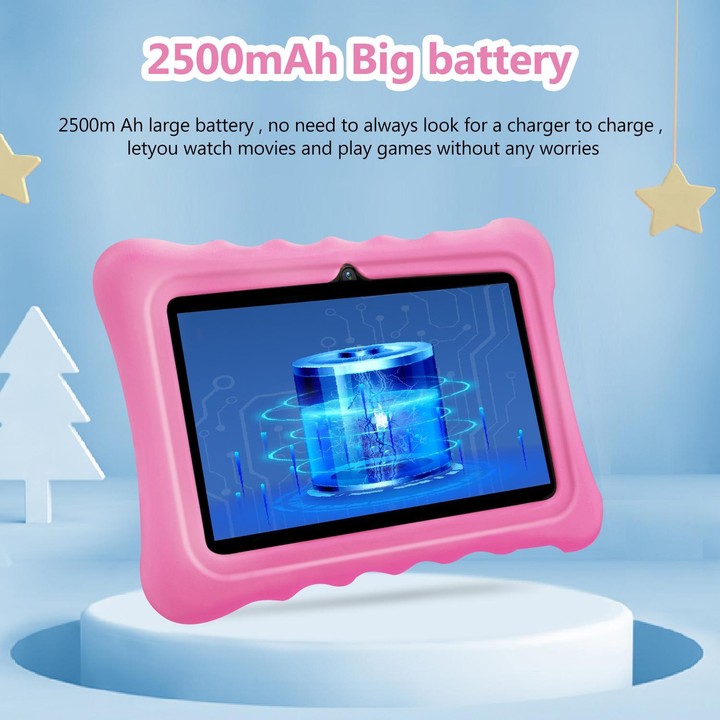 BDF T7 7 inch WiFi Kids Tablet PC with Silicone Case, 3GB+32GB, Android 13.0 MTK6735 Quad Core CPU, US Plug (Pink)