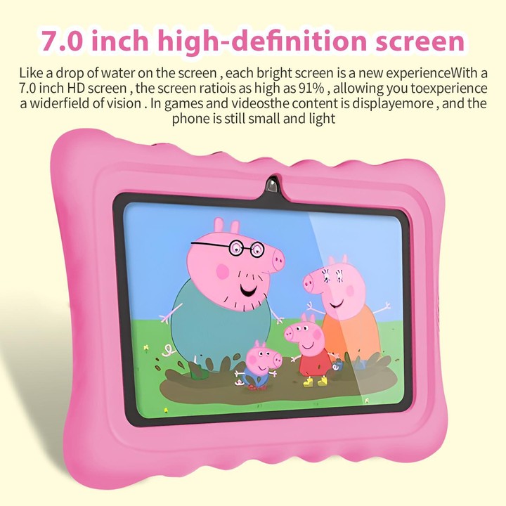 BDF T7 7 inch WiFi Kids Tablet PC with Silicone Case, 3GB+32GB, Android 13.0 MTK6735 Quad Core CPU, US Plug (Pink)