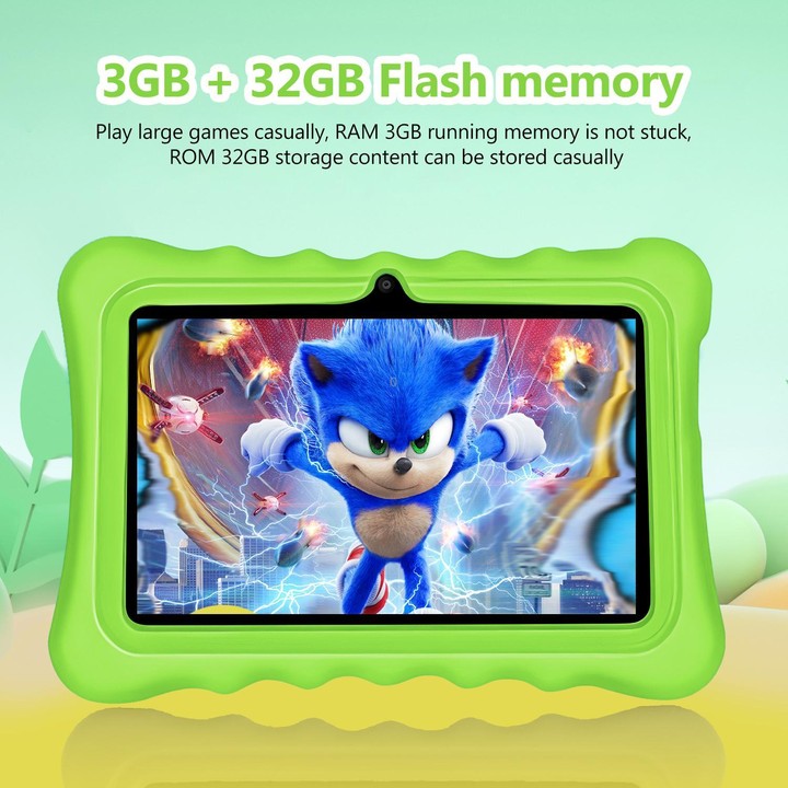 BDF T7 7 inch WiFi Kids Tablet PC with Silicone Case, 3GB+32GB, Android 13.0 MTK6735 Quad Core CPU, US Plug (Green)