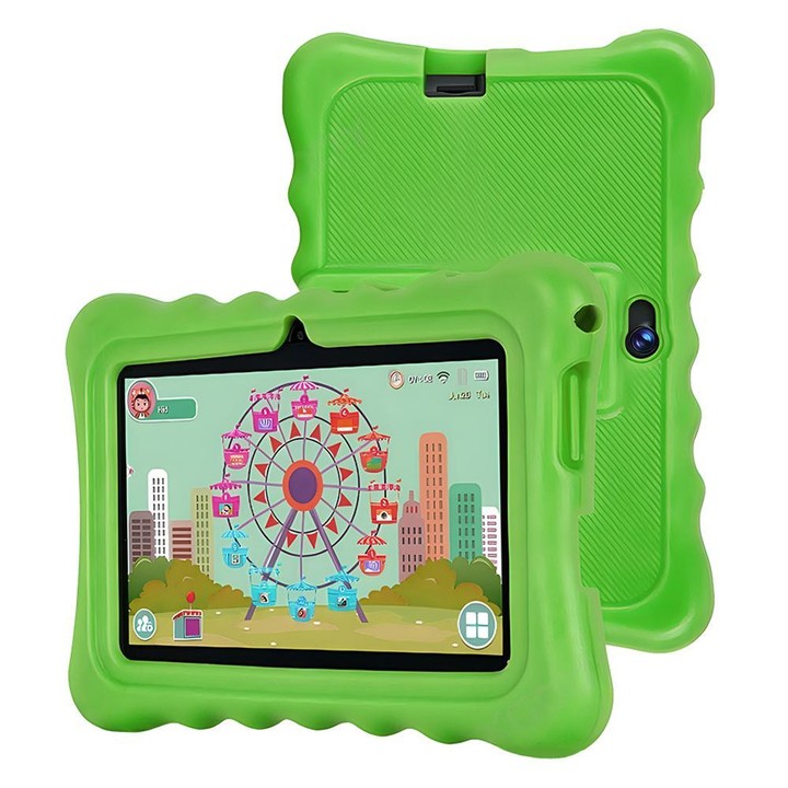 BDF T7 7 inch WiFi Kids Tablet PC with Silicone Case, 3GB+32GB, Android 13.0 MTK6735 Quad Core CPU, US Plug (Green)
