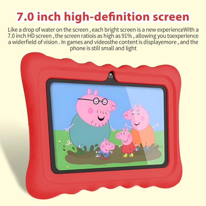 BDF T7 7 inch WiFi Kids Tablet PC with Silicone Case, 3GB+32GB, Android 13.0 MTK6735 Quad Core CPU, US Plug (Red)