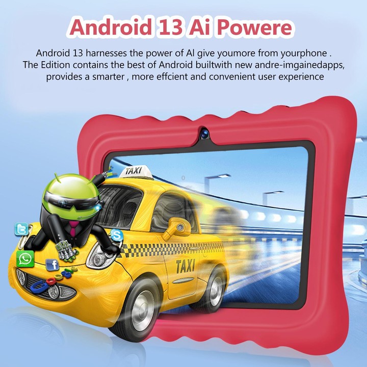 BDF T7 7 inch WiFi Kids Tablet PC with Silicone Case, 3GB+32GB, Android 13.0 MTK6735 Quad Core CPU, US Plug (Red)