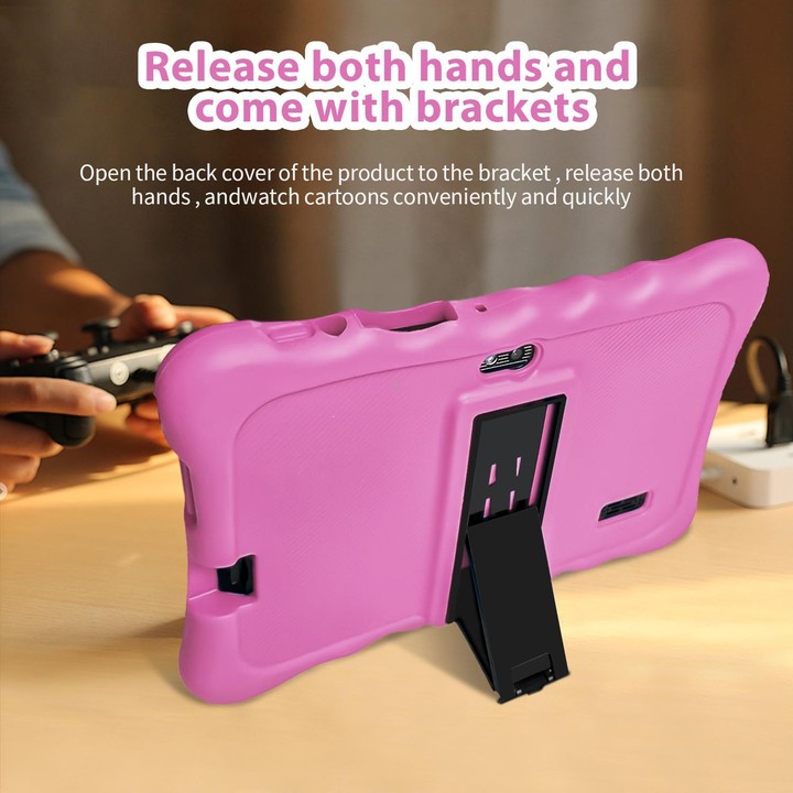 BDF T7 7 inch WiFi Kids Tablet PC with Silicone Case, 4GB+64GB, Android 13.0 MTK6735 Quad Core CPU, US Plug (Pink)