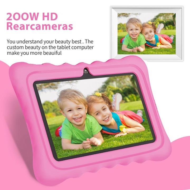 BDF T7 7 inch WiFi Kids Tablet PC with Silicone Case, 4GB+64GB, Android 13.0 MTK6735 Quad Core CPU, US Plug (Pink)