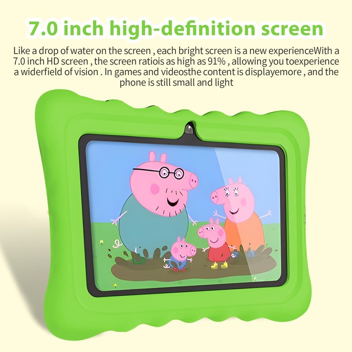 BDF T7 7 inch WiFi Kids Tablet PC with Silicone Case, 4GB+64GB, Android 13.0 MTK6735 Quad Core CPU, US Plug (Green)