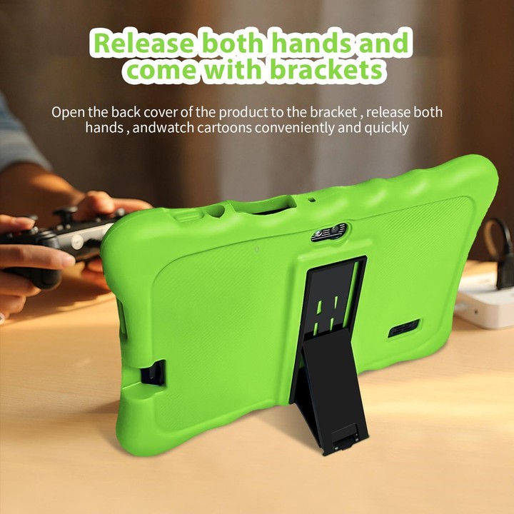BDF T7 7 inch WiFi Kids Tablet PC with Silicone Case, 4GB+64GB, Android 13.0 MTK6735 Quad Core CPU, US Plug (Green)