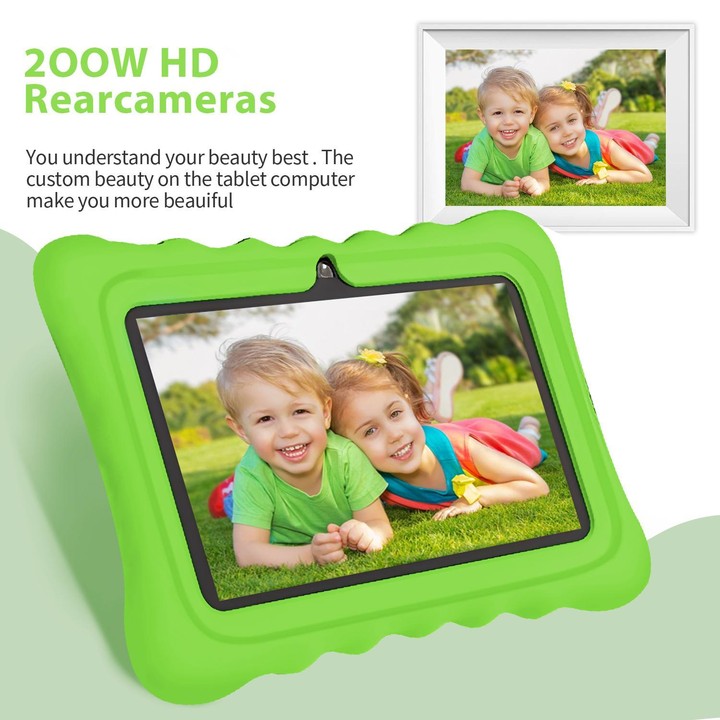 BDF T7 7 inch WiFi Kids Tablet PC with Silicone Case, 4GB+64GB, Android 13.0 MTK6735 Quad Core CPU, US Plug (Green)