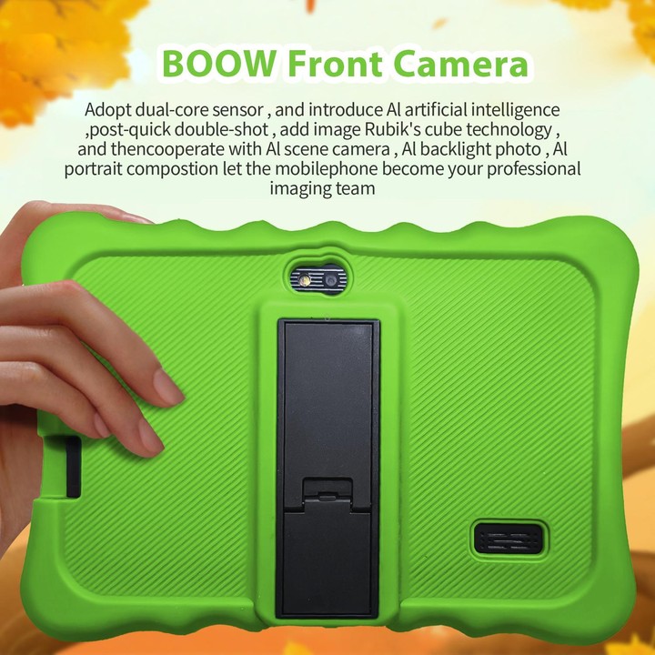 BDF T7 7 inch WiFi Kids Tablet PC with Silicone Case, 4GB+64GB, Android 13.0 MTK6735 Quad Core CPU, US Plug (Green)