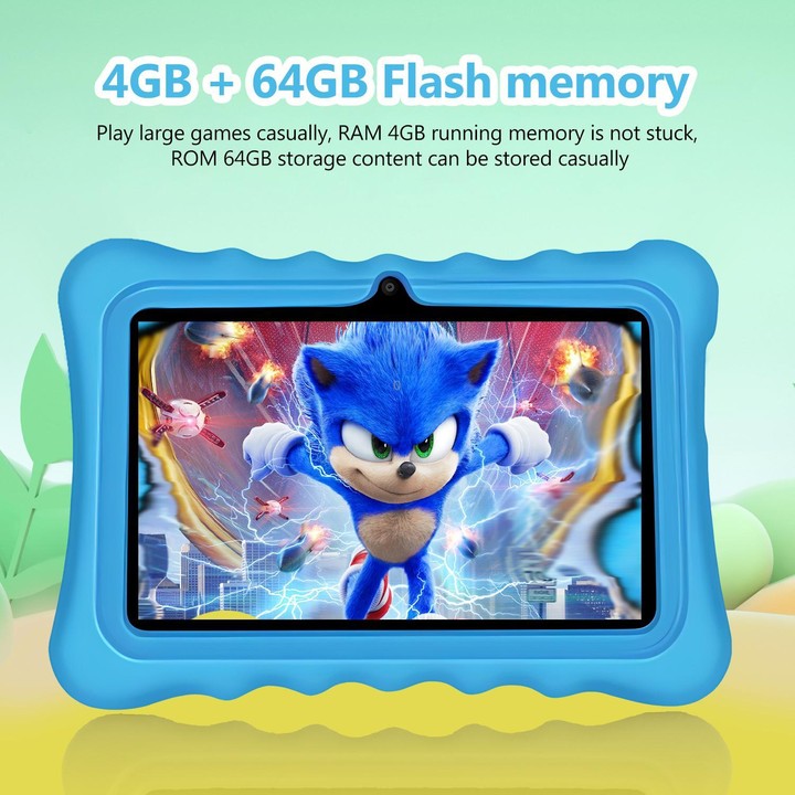 BDF T7 7 inch WiFi Kids Tablet PC with Silicone Case, 4GB+64GB, Android 13.0 MTK6735 Quad Core CPU, US Plug (Blue)