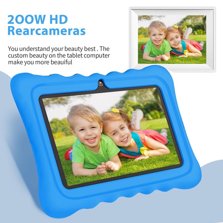 BDF T7 7 inch WiFi Kids Tablet PC with Silicone Case, 4GB+64GB, Android 13.0 MTK6735 Quad Core CPU, US Plug (Blue)