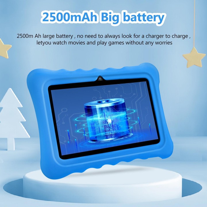 BDF T7 7 inch WiFi Kids Tablet PC with Silicone Case, 4GB+64GB, Android 13.0 MTK6735 Quad Core CPU, US Plug (Blue)