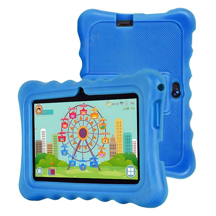 BDF T7 7 inch WiFi Kids Tablet PC with Silicone Case, 4GB+64GB, Android 13.0 MTK6735 Quad Core CPU, US Plug (Blue)