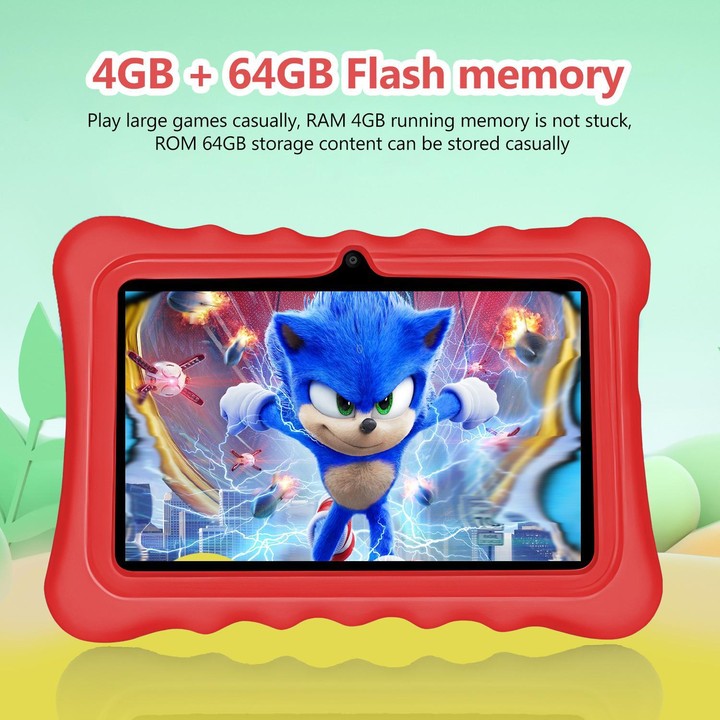 BDF T7 7 inch WiFi Kids Tablet PC with Silicone Case, 4GB+64GB, Android 13.0 MTK6735 Quad Core CPU, US Plug (Red)