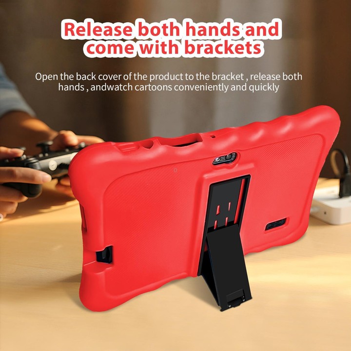 BDF T7 7 inch WiFi Kids Tablet PC with Silicone Case, 4GB+64GB, Android 13.0 MTK6735 Quad Core CPU, US Plug (Red)