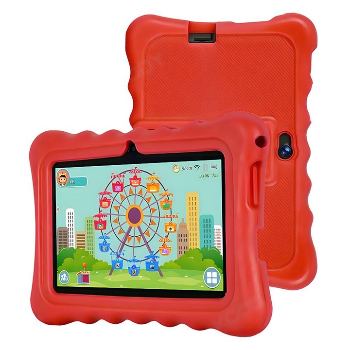 BDF T7 7 inch WiFi Kids Tablet PC with Silicone Case, 4GB+64GB, Android 13.0 MTK6735 Quad Core CPU, US Plug (Red)