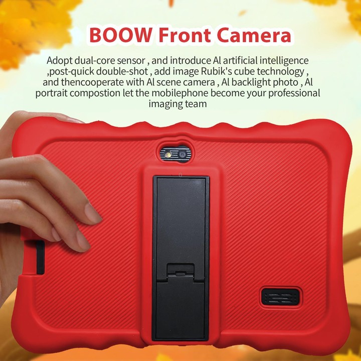 BDF T7 7 inch WiFi Kids Tablet PC with Silicone Case, 4GB+64GB, Android 13.0 MTK6735 Quad Core CPU, US Plug (Red)