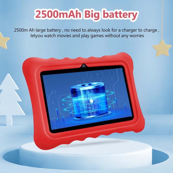 BDF T7 7 inch WiFi Kids Tablet PC with Silicone Case, 4GB+64GB, Android 13.0 MTK6735 Quad Core CPU, US Plug (Red)