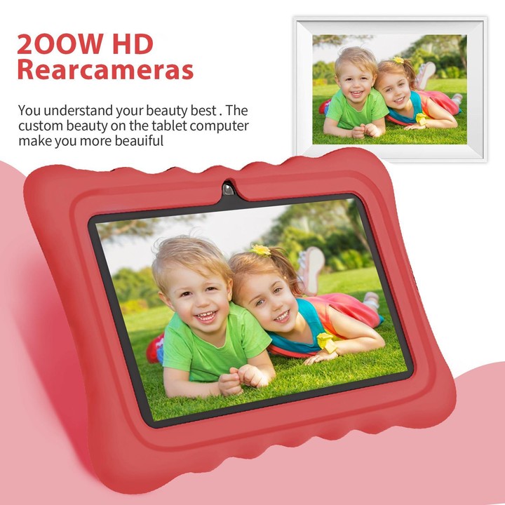 BDF T7 7 inch WiFi Kids Tablet PC with Silicone Case, 4GB+64GB, Android 13.0 MTK6735 Quad Core CPU, US Plug (Red)
