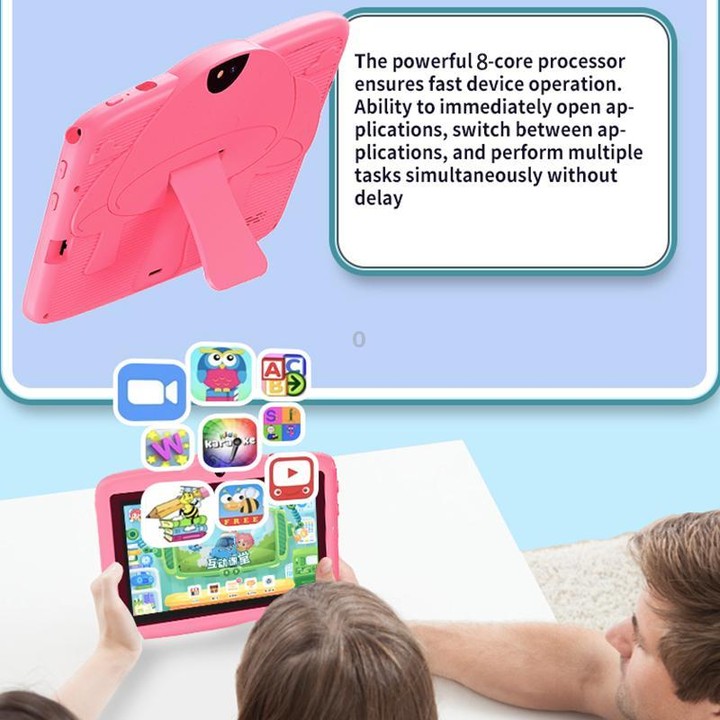 BDF 7 inch WiFi Kids Tablet PC with Mushroom Silicone Case, 3GB+32GB, Android 13.0 MTK6735 Quad Core CPU, US Plug (Pink)