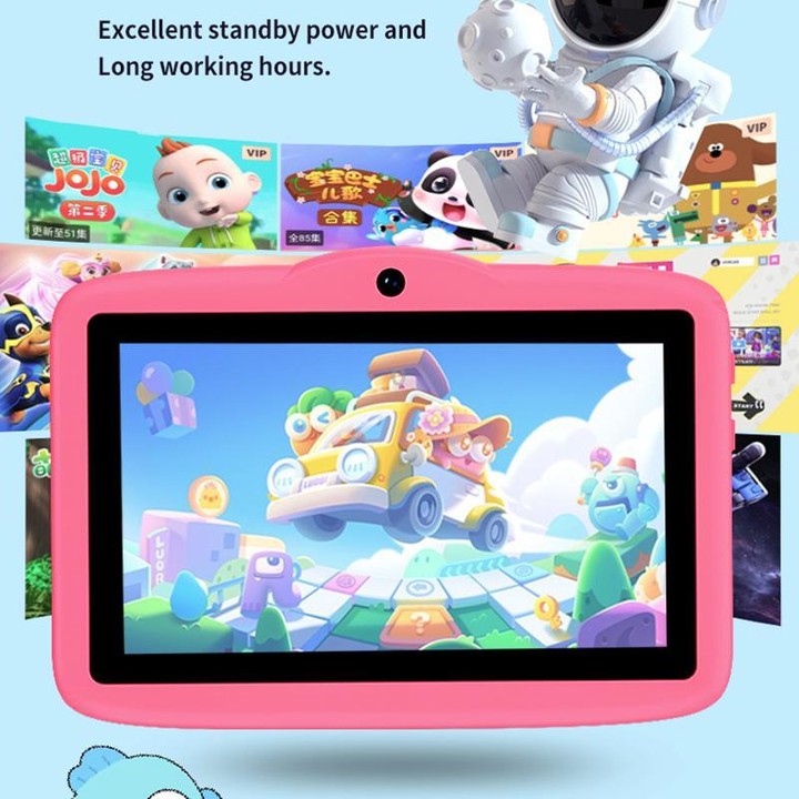 BDF 7 inch WiFi Kids Tablet PC with Mushroom Silicone Case, 3GB+32GB, Android 13.0 MTK6735 Quad Core CPU, US Plug (Pink)
