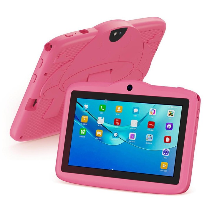 BDF 7 inch WiFi Kids Tablet PC with Mushroom Silicone Case, 3GB+32GB, Android 13.0 MTK6735 Quad Core CPU, US Plug (Pink)