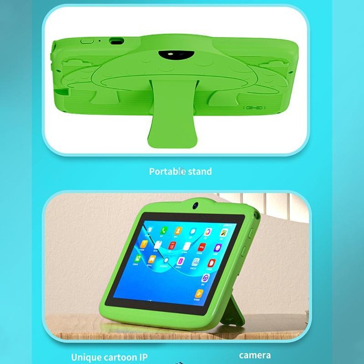 BDF 7 inch WiFi Kids Tablet PC with Mushroom Silicone Case, 3GB+32GB, Android 13.0 MTK6735 Quad Core CPU, US Plug (Green)
