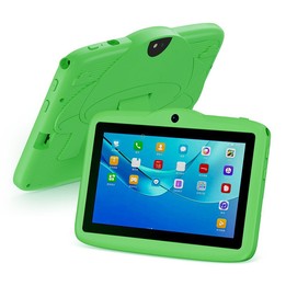 BDF 7 inch WiFi Kids Tablet PC with Mushroom Silicone Case, 3GB+32GB, Android 13.0 MTK6735 Quad Core CPU, US Plug (Green)