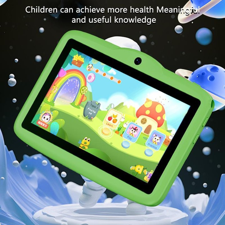 BDF 7 inch WiFi Kids Tablet PC with Mushroom Silicone Case, 3GB+32GB, Android 13.0 MTK6735 Quad Core CPU, US Plug (Green)