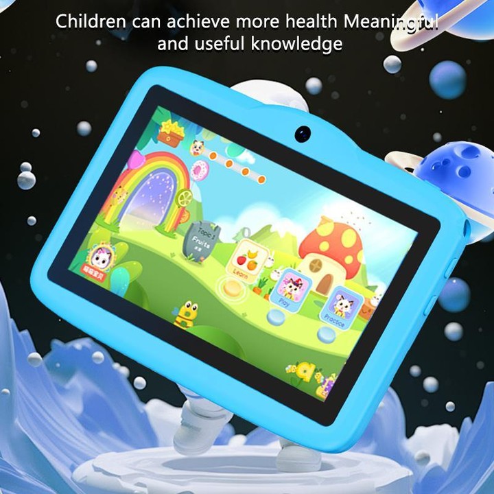 BDF 7 inch WiFi Kids Tablet PC with Mushroom Silicone Case, 3GB+32GB, Android 13.0 MTK6735 Quad Core CPU, US Plug (Blue)