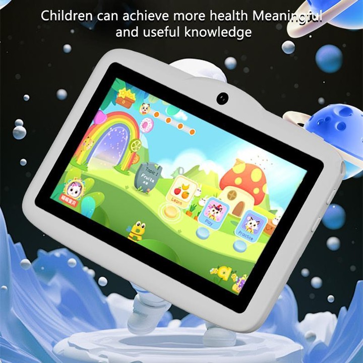 BDF 7 inch WiFi Kids Tablet PC with Mushroom Silicone Case, 3GB+32GB, Android 13.0 MTK6735 Quad Core CPU, US Plug (White)