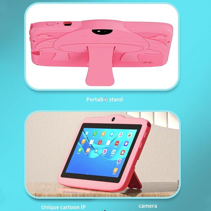 BDF 7 inch WiFi Kids Tablet PC with Mushroom Silicone Case, 4GB+64GB, Android 13.0 MTK6735 Quad Core CPU, US Plug (Pink)