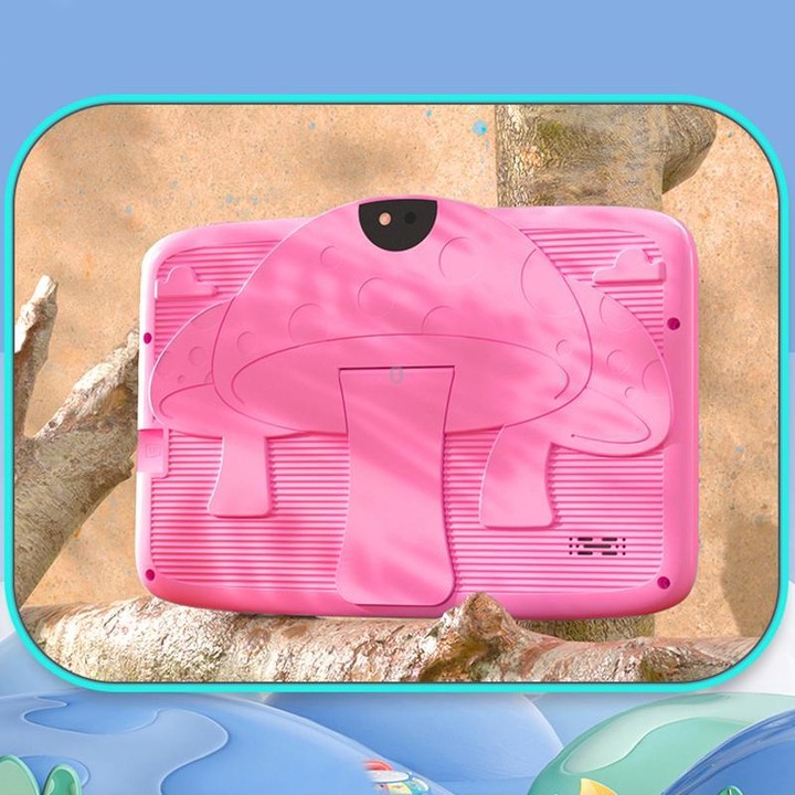 BDF 7 inch WiFi Kids Tablet PC with Mushroom Silicone Case, 4GB+64GB, Android 13.0 MTK6735 Quad Core CPU, US Plug (Pink)