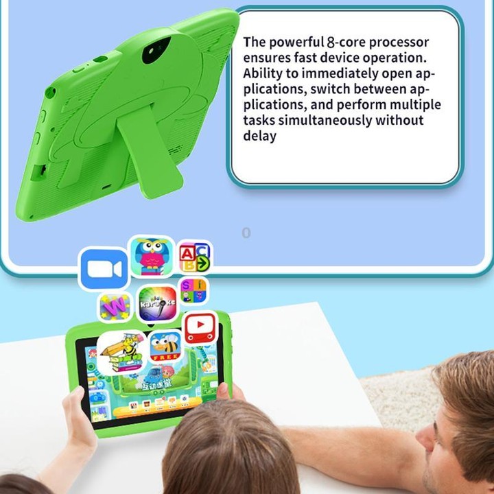 BDF 7 inch WiFi Kids Tablet PC with Mushroom Silicone Case, 4GB+64GB, Android 13.0 MTK6735 Quad Core CPU, US Plug (Green)