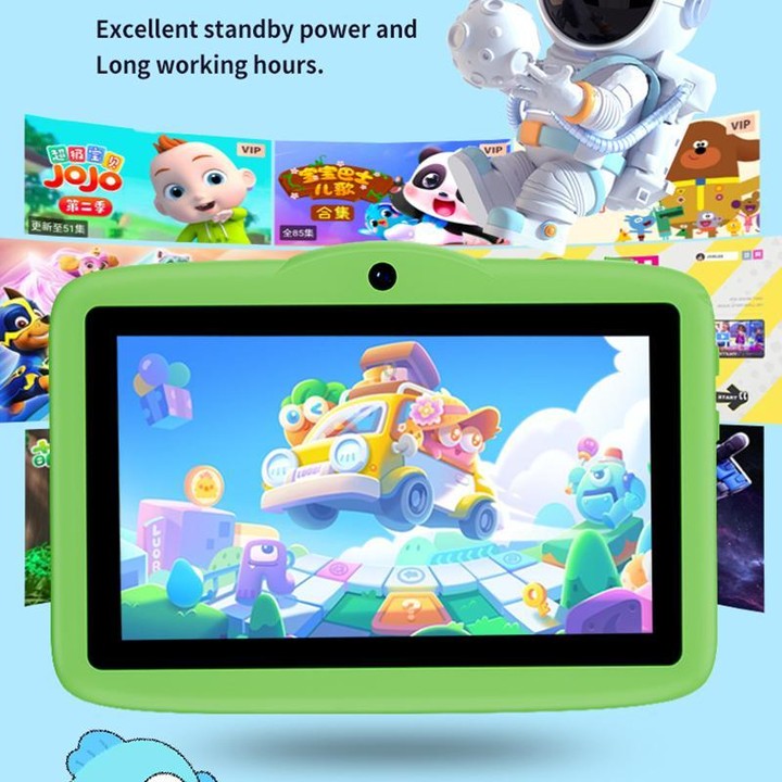 BDF 7 inch WiFi Kids Tablet PC with Mushroom Silicone Case, 4GB+64GB, Android 13.0 MTK6735 Quad Core CPU, US Plug (Green)