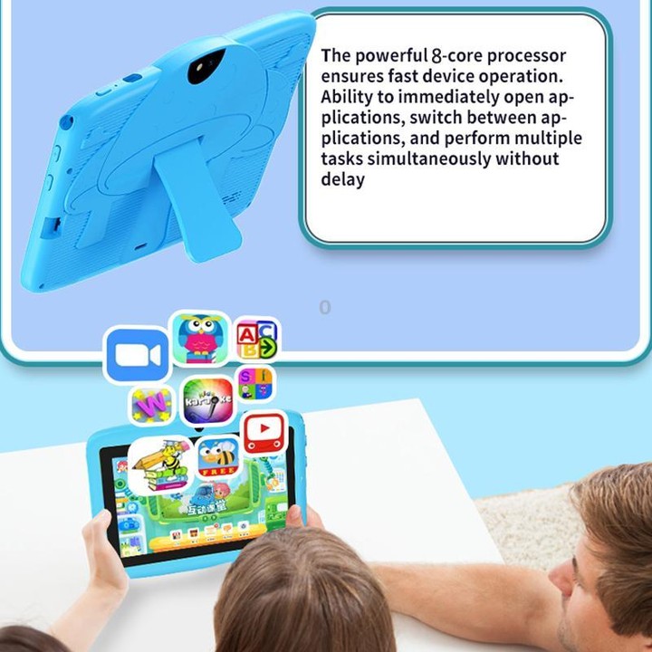BDF 7 inch WiFi Kids Tablet PC with Mushroom Silicone Case, 4GB+64GB, Android 13.0 MTK6735 Quad Core CPU, US Plug (Blue)