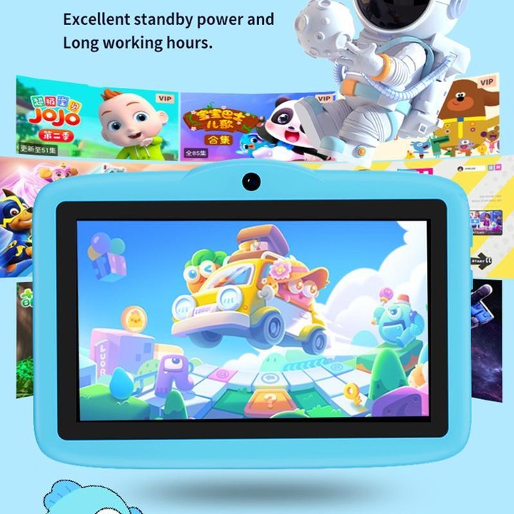 BDF 7 inch WiFi Kids Tablet PC with Mushroom Silicone Case, 4GB+64GB, Android 13.0 MTK6735 Quad Core CPU, US Plug (Blue)