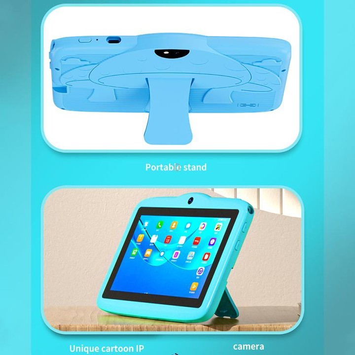 BDF 7 inch WiFi Kids Tablet PC with Mushroom Silicone Case, 4GB+64GB, Android 13.0 MTK6735 Quad Core CPU, US Plug (Blue)