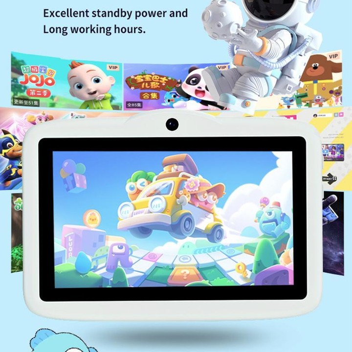 BDF 7 inch WiFi Kids Tablet PC with Mushroom Silicone Case, 4GB+64GB, Android 13.0 MTK6735 Quad Core CPU, US Plug (White)