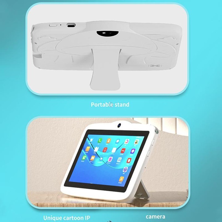 BDF 7 inch WiFi Kids Tablet PC with Mushroom Silicone Case, 4GB+64GB, Android 13.0 MTK6735 Quad Core CPU, US Plug (White)
