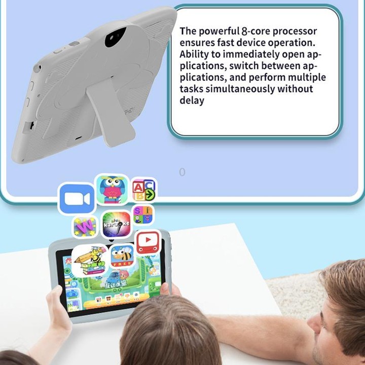 BDF 7 inch WiFi Kids Tablet PC with Mushroom Silicone Case, 4GB+64GB, Android 13.0 MTK6735 Quad Core CPU, US Plug (White)