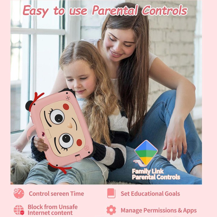 BDF 7 inch WiFi Kids Tablet PC with Nezha Silicone Case, 3GB+32GB, Android 13.0 MTK6735 Quad Core CPU, US Plug (Pink)