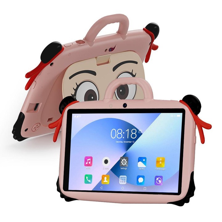 BDF 7 inch WiFi Kids Tablet PC with Nezha Silicone Case, 3GB+32GB, Android 13.0 MTK6735 Quad Core CPU, US Plug (Pink)