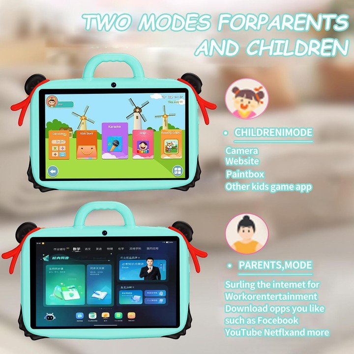 BDF 7 inch WiFi Kids Tablet PC with Nezha Silicone Case, 3GB+32GB, Android 13.0 MTK6735 Quad Core CPU, US Plug (Blue)
