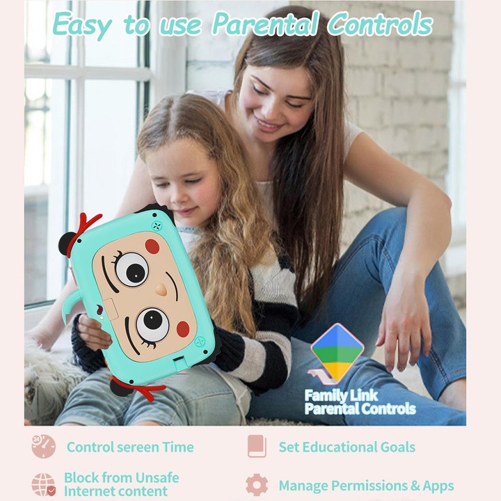 BDF 7 inch WiFi Kids Tablet PC with Nezha Silicone Case, 3GB+32GB, Android 13.0 MTK6735 Quad Core CPU, US Plug (Blue)