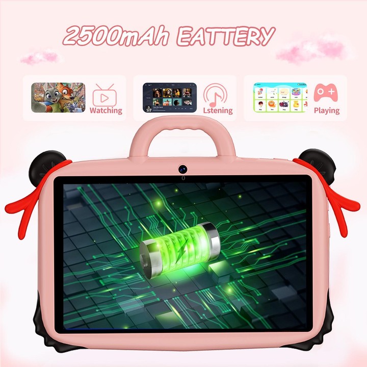 BDF 7 inch WiFi Kids Tablet PC with Nezha Silicone Case, 4GB+64GB, Android 13.0 MTK6735 Quad Core CPU, US Plug (Pink)
