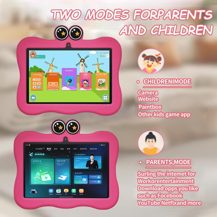 BDF 7 inch WiFi Kids Tablet PC with Crab Silicone Case, 3GB+32GB, Android 13.0 MTK6735 Quad Core CPU, US Plug (Pink)